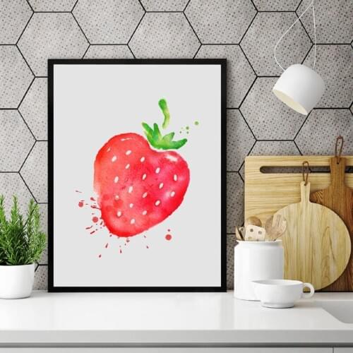 Watercolor Fruit Strawberry Canvas Art Print Wall Pictures Home Kitchen Room Fresh Canvas Painting Poster Wall Decor