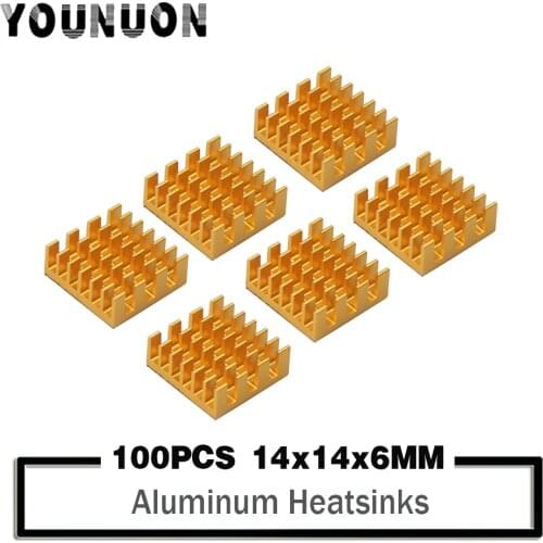100Pcs YOUNUON 14x14x6mm Golden Aluminum Heat Sink Radiator Heatsink for CPU,GPU, Electronic Chipset heat dissipation