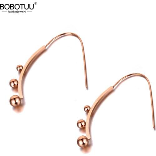 BOBOTUU Fashion Titanium Stainless Steel 3Pcs Round Beads Earrings Bohemia Office Earrings Jewelry For Women Girls BE19327