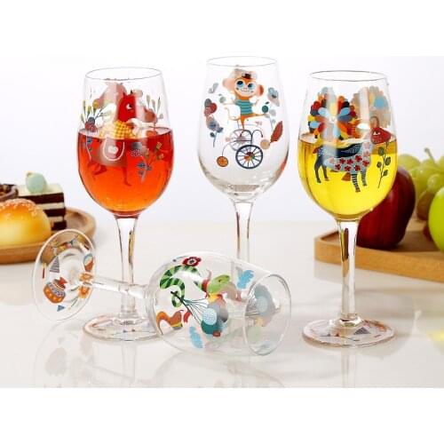 12 Zodiac Cartoon Animal Pattern Red Wine Glass Hand Painted High Capacity Goblet Cup Party Wedding Supplies Drinkingware