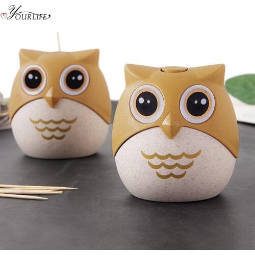 OYOURLIFE Cute Cartoon Owl Toothpick Holder Environmental Protection Toothpicks Box Restaurant Desktop Tooth Pick Dispenser