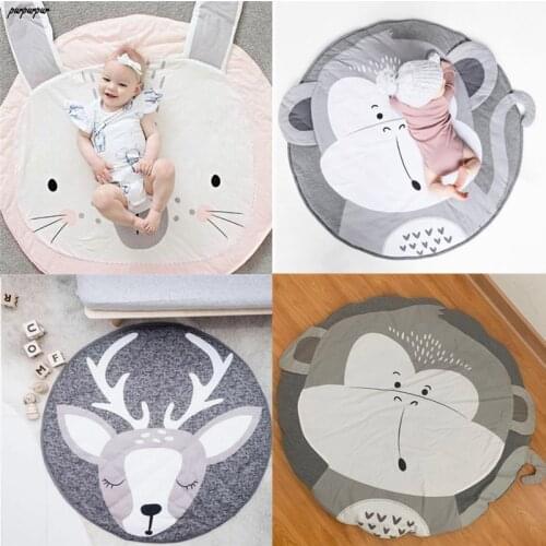 Baby Game Crawling Mat Newborn Cartoon Animal Cotton Blanket Round Floor Carpets for Kids Room Nursery Decor