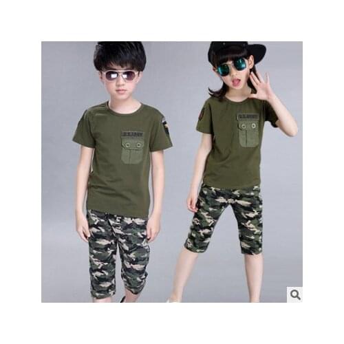 Kids boys short-sleeved suit 2020 new summer childrens cotton casual T-shirt big virgin shorts girls clothes sets 3-12 years