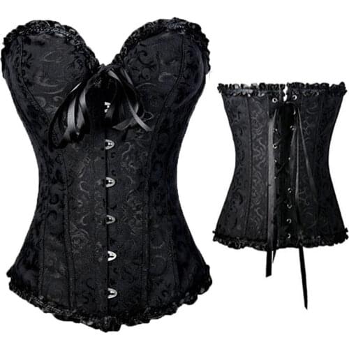 Women´s corsets and bustiers tops sexy women brocade corset zip vintage style corselet overbust ladies Plus Size 6XL