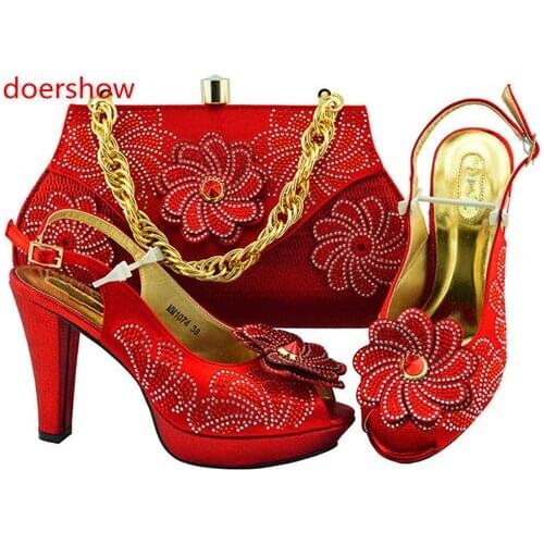 Doershow nice-looking Italian Shoes and bag to match good quality New Fashion red color shoes and bag set For lady!SH1-23