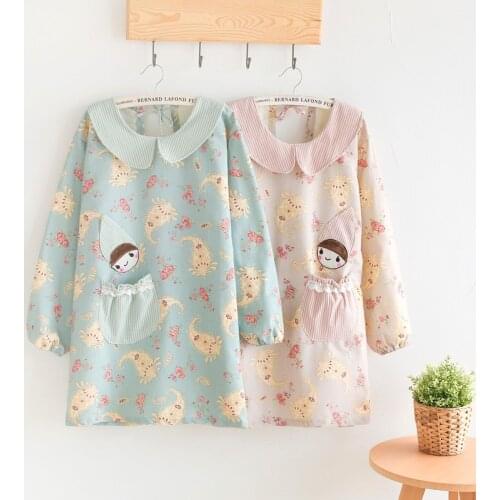 Apron overalls home kitchen cute female fashion Japanese long-sleeved adult waterproof and oil-proof Korean version with
