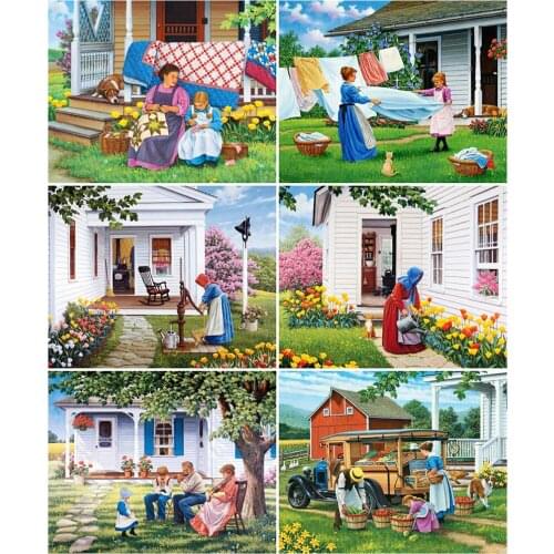 AZQSD Oil Painting By Number House Hand Painted Modern Wall Picture By Numbers Landscape Handmade Room Decoration