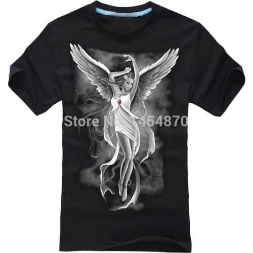 Cool 3D illustration Dark Gothic Black Angel Rock Brand Ropa Mujer shirts shirt fitness 100%Cotton anime hip hop