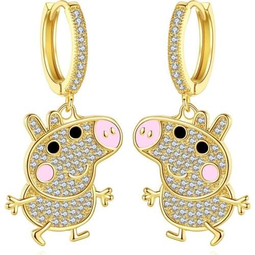 Piggy copper with zircon earrings for women gold plating 2020 new fashion animals Jewelry