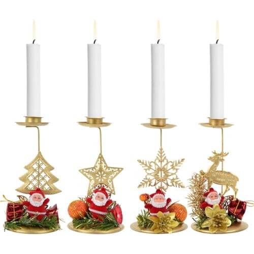 1Pieces Metal Santa Claus Candle Holder Elk Christmas Tree Candlestick with Ornament Xmas Table Centerpieces Living Room Decor