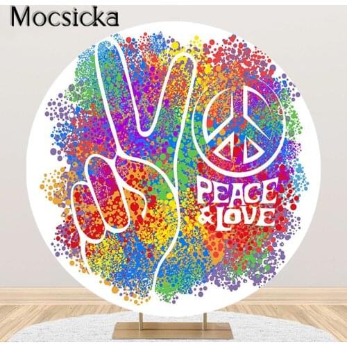 Mocsicka Peace and Love Photography Background 60s Carnival Groovy Birthday Party Decoration Round Circle Backdrop Cover