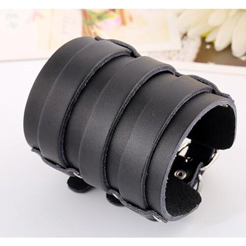 New Exaggerated punk leather Bangle Women Punk bracelet Men Simple Pure color wide leather multi layer Yoga Jewelry Pary Gift