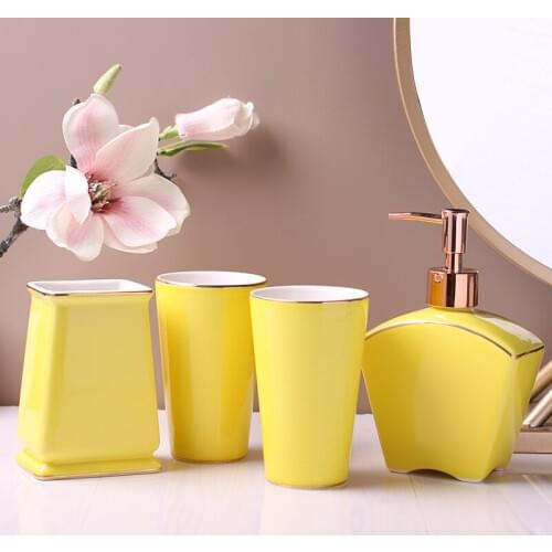 Bathroom Accessories Set Ceramic Soap Dispenser Gargle Cup Toothbrush Holder Soap Dish With 304 Stainless Steel Tray Simple Type