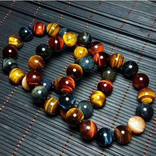 2pc 12mm Natural Colorful Tiger Eye Stone Beads Jewelry Bracelet Bangle