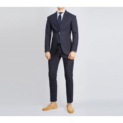 2019 New Fashion Mens Slim Fit Business Suit Mens Plaid Striped Wedding Tuxedos Suits 2 Pieces Grooming Tailor Made Suits