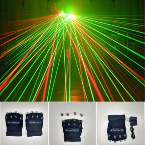 New Arrived Christmas Led Lights Laser Gloves With 4 pcs 532nm 80mw Lasers 2pcs Red +2pcs Green Laserman Show Gloves