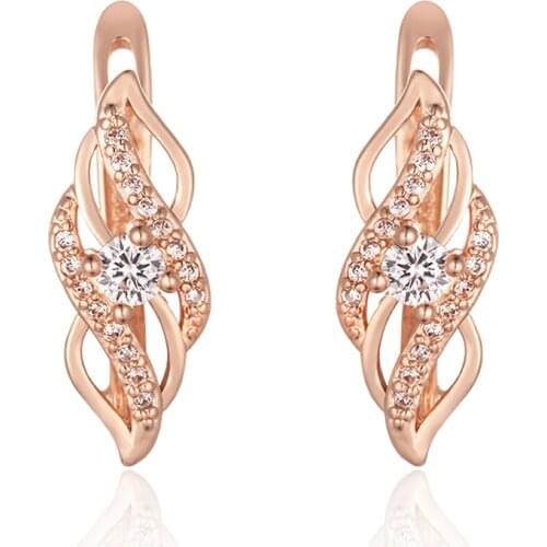 New Women 585 Rose Gold Color White Crystal Stone Weaving Drop Earrings