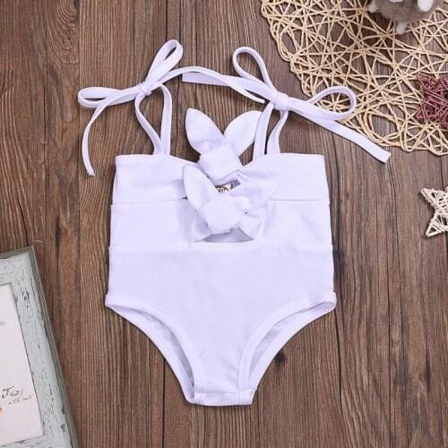 Solid Color Print Swimwear Summer Beachwear Outfit With Shoulder Strap For Wading Swimming Vacation Baby Girl One Piece Swimsuit