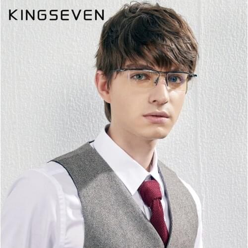 KINGSEVEN DESIGN Men Anti Blue Alloy Optical Glasses Frame Ultralight Square Myopia Prescription Eyeglasses Antiskid Silicone Co