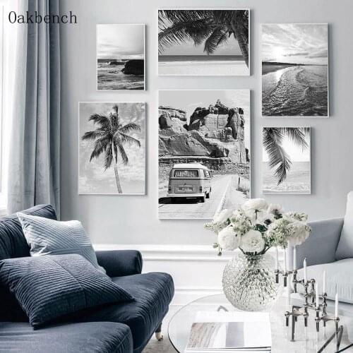 Black White Canvas Painting Palm Tree Poster Beach Art Prints Nordic Posters Natural Landscape Wall Pictures Living Room Decor