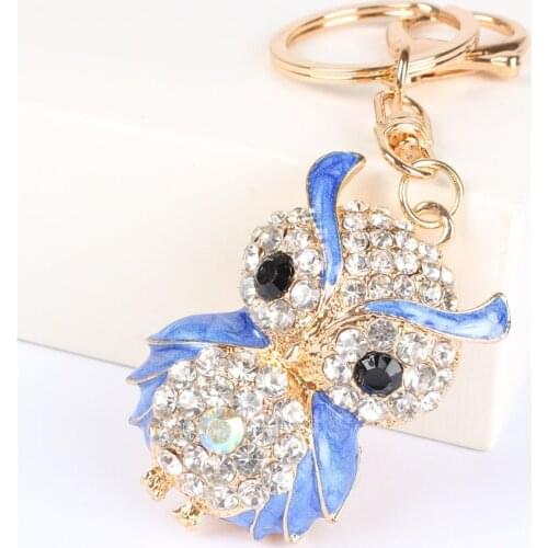 Blue/Pink/Light Pink Owl Bird Pendant Charm Rhinestone Crystal Purse Bag Keyring Key Chain Accessories Wedding Party Gift