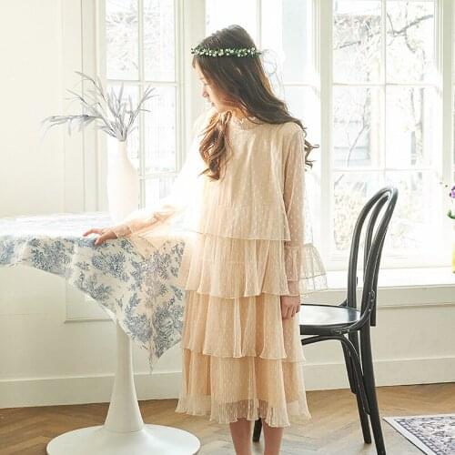 Teenage Girl Romantic Long Lace Dresses New 2020 Long Sleeve Dot Cake Party Dress