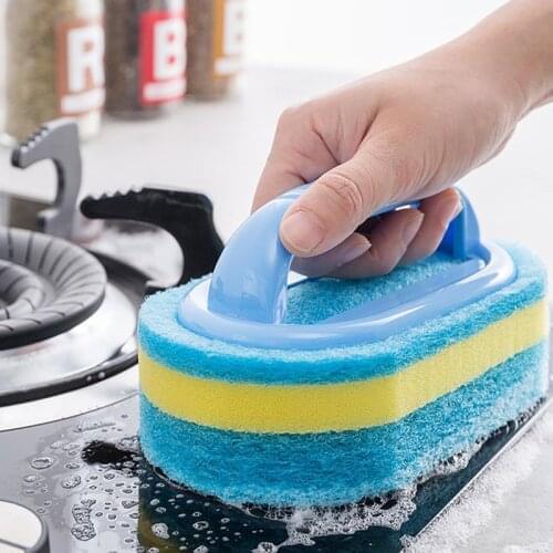 Blue Multi-function Handles Sponge Brush Kitchen Bathroom Cleaning Sponge Brush Plastic Handle Sponge Bath Bottom Bathtub Brush