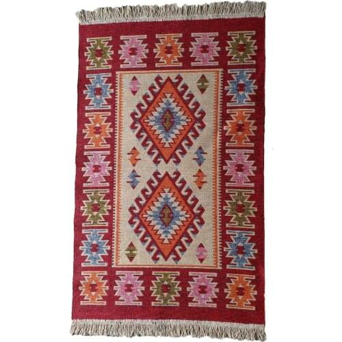 Traditional Rug Carpet Cotton Linen Woven Double Sided Authentic Red Carpet Living Room Bedside Balcony Hallway Decoration
