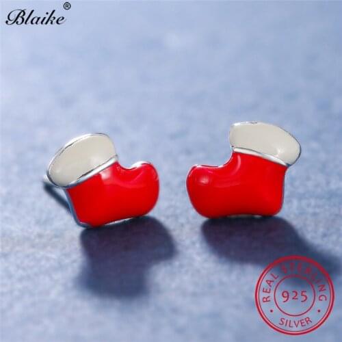 Unique Christmas Day Red Stockings Stud Earrings 925 Sterling Silver Cute Socks Wedding Earrings For Women Party Fine Jewelry