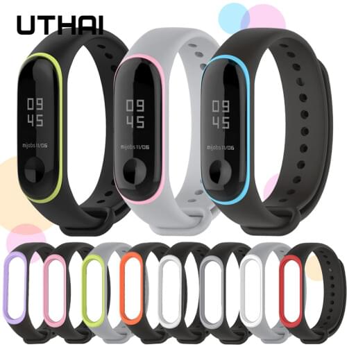 UTHAI P44 Bracelet for Xiaomi Mi Band 3/4Two-tone sports silicone strap xiaomi mi band 4