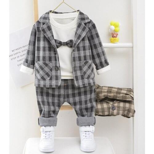 1-6 Years Toddler Boys Suits Korean Fashion Plaid Blazer Pants Performance Clothing Set For Boys Childrens Wedding Party Suit