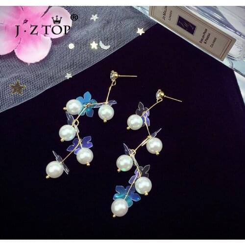 Women Fashion Imitation Pearl Flower Drop Earrings Crystal Branch Pendant Earring Long Tassel Earrings For Femme Jewelry