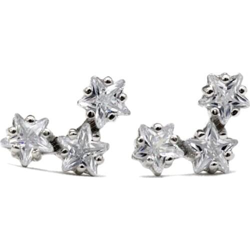 Cubic Zircon Earrings 925 Sterling Silver for Women Girls Three Triple Stars Comet CZ Stud Earrings Female Silver Fine Jewelry