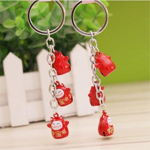 1pc Lovely cartoon cat Omamori creative Fortune Cat Maneki Neko metal bell key ring pendant keychains