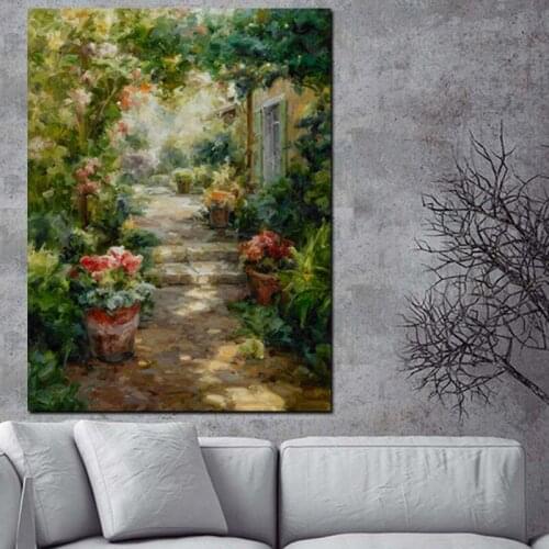 100x180cm Abstract Pastoral Garden House Landscape Oil Painting on Canvas Modern Poster Art Wall Picture for Living Room