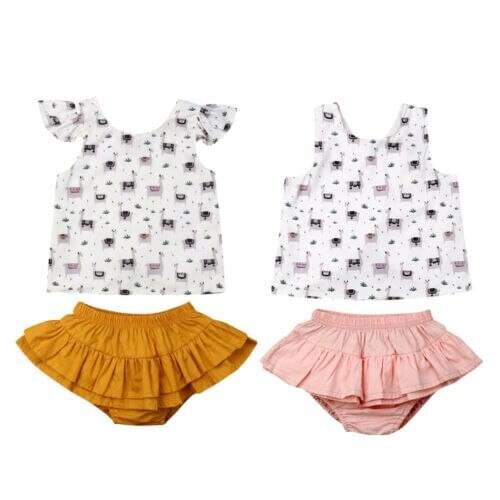 Baby Clothes Cute Newborn Baby Girl Outfit Set Alpaca Top Vest Ruffles Shorts Sunsuit 2PCS