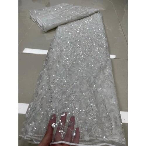 2021 Pure White African Net Lace Fabric High Quality Sequins Lace Nigerian Mesh Lace Fabric French Tulle Lace For Wedding Dress
