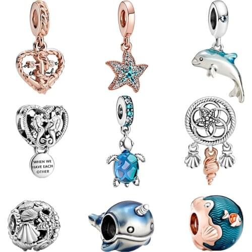 2021 new 925 Sterling Silver Summer Ocean Series Beads Dangle Charms Fit Original Pandora Charms Bracelet Jewelry Gift wholesale