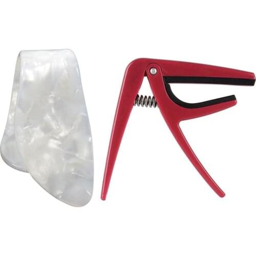 3 Pcs Plastic Fingers Inch Guitar Plectrum & 1 Pcs Quick Change Trigger Capo Key Clamp, No.03 Red
