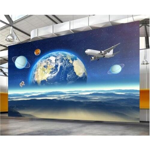 Customized 3D Mural wall paper Earth moon starry sky Galaxy Space 3D Large Mural Living Room Bedroom TV Sofa Backdrop Wall Decor