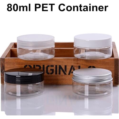 60 X (2.7oz)80ml Clear PET Plastic Empty Cream Bottles Jars With Aluminium/PP Lid