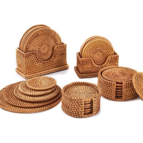 7in1 Manual Vietnam Cane Cup Mat Teapot Coaster Eco-friendly Natural Plant Kitchen Mats Retro Health Teaware Accessories Tools