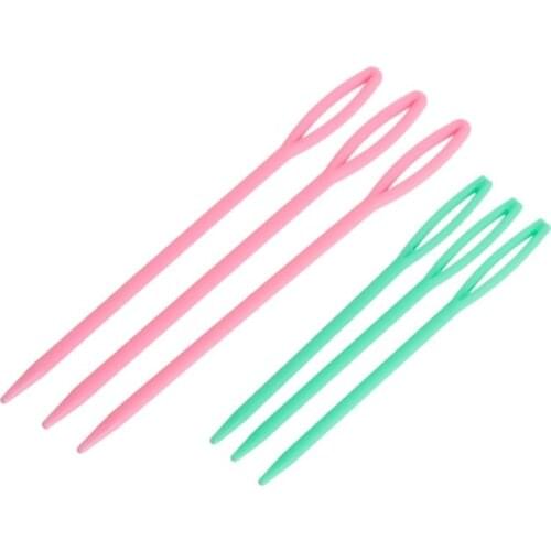 9cm/7cm Pink Green DIY Plastic Needle Tapestry Sewing Wool Yarn Crochet Tool Knitting Hand-knitted Tool Sweater Needle 5 sets