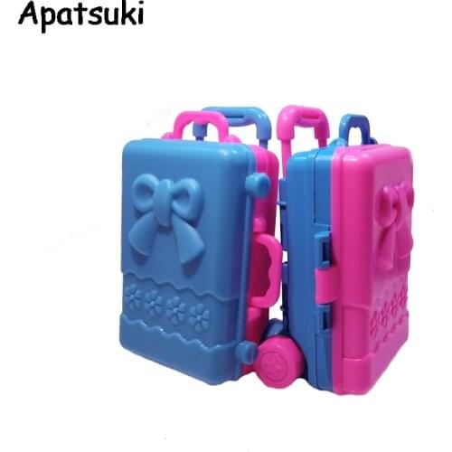 Doll Accesssories Miniature Bowknot Storage Case For Barbie Dollhouse Kids Toy Plastic 3D Cute Travel Suitcase Doll Furniture