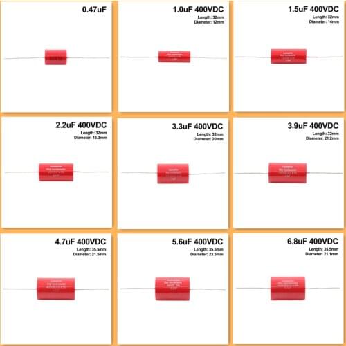 Audiophiler Axial MKP Audio Grade Capacitor 0.47uF~6.8uF 400VDC For HIFI Frequency Capacitance Guitar Amplifier DIY