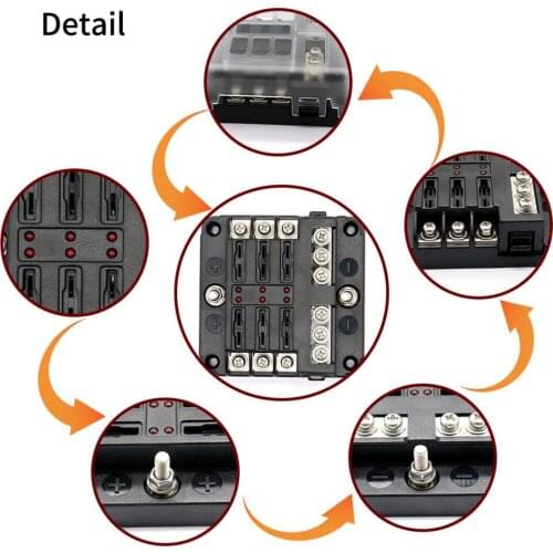 6-Way Blade Fuse Box 32V LED Illuminated Automotive Fuse Block for Car Boat Marine Trike with LED Indicator Light Kit