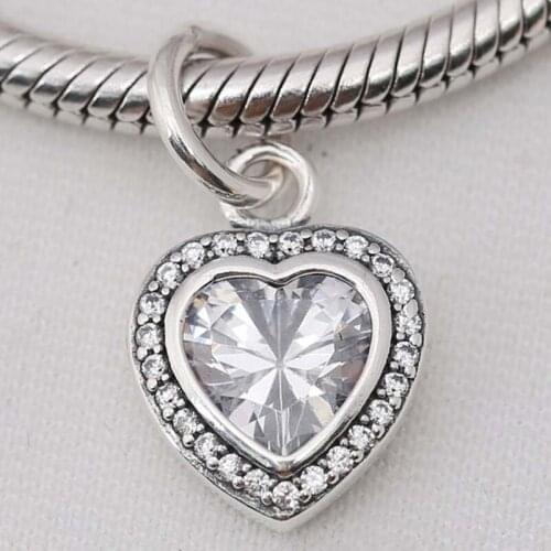 Original Sparkling Love Heart With Crystal Pendant Beads Fit 925 Sterling Silver Bead Charm Bracelet Bangle DIY Jewelry
