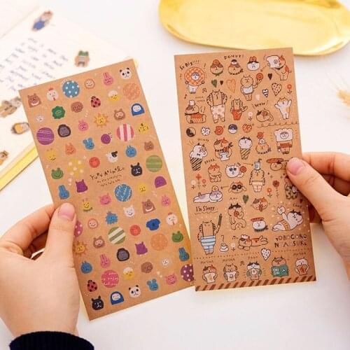 2020 NEW Japanese Kraft Paper Cute Cat Animals Sticker Diary Decorate PVC Transparent Scrapbooking Stationery Stickers