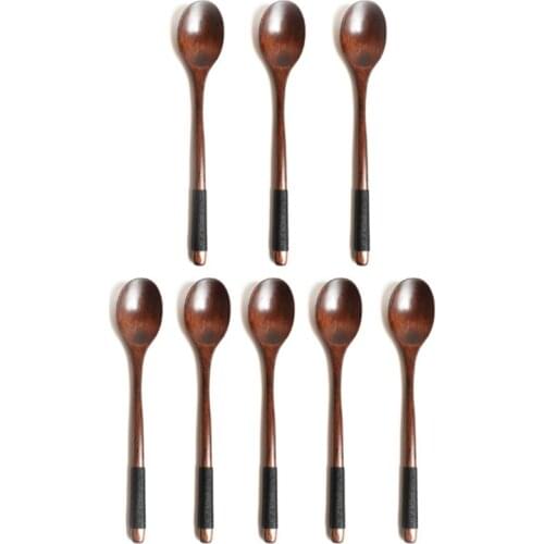 Wooden Dessert Spoon Stir Spoon Long Handled Smooth Spoons Large Spoon Wood Seasoning Soup Coffee-ABUX