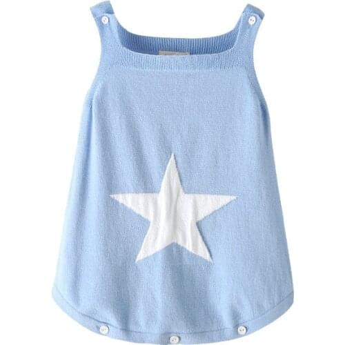 AuroMesa Newborn Baby Knitting Clothes Sleeveless baby bodysuits Knitted Star Cotton Baby Jumper Blue